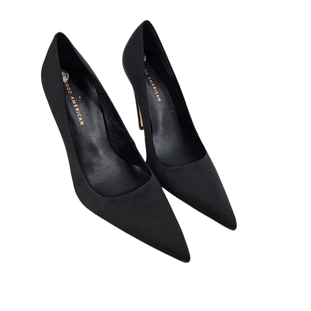 Good American Black The Icon Suede Pointed Toe Pump 3 Inch Heels Size 8.5